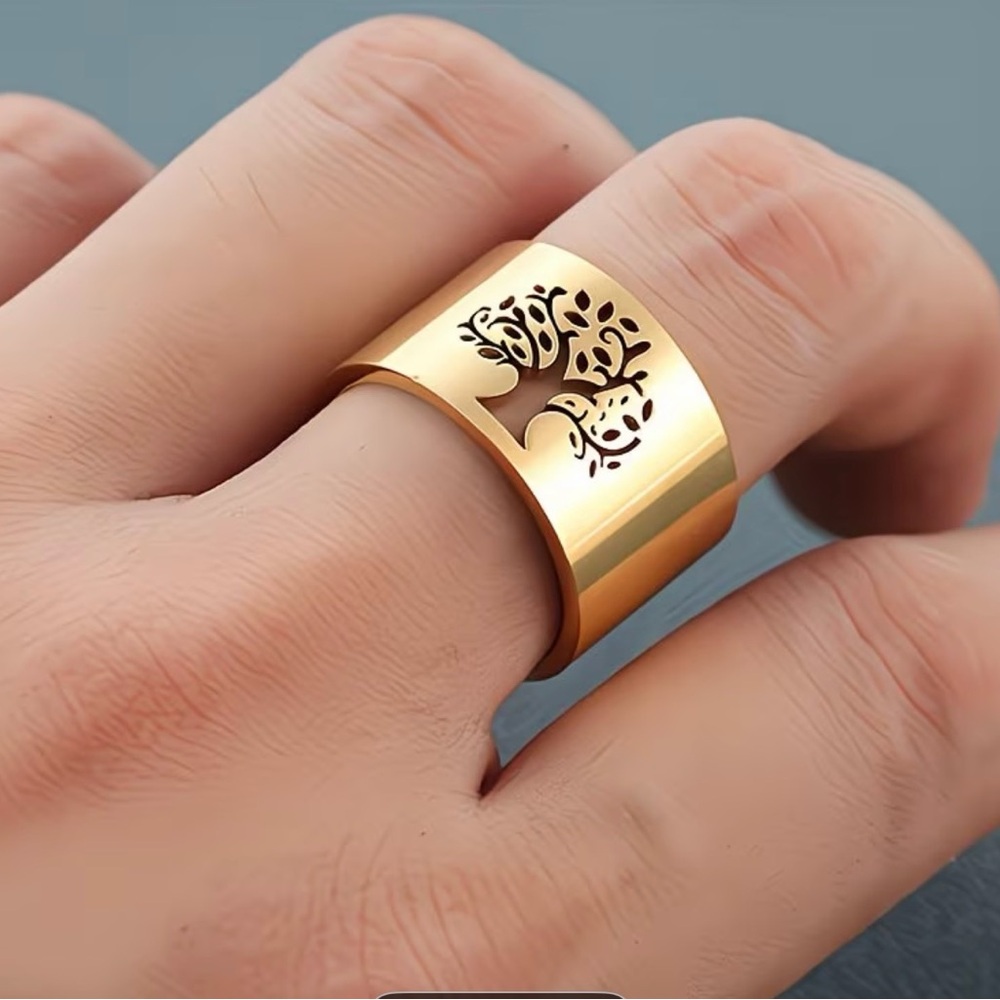 Elegant Rose Gold Stainless Steel Tree of Life Ring